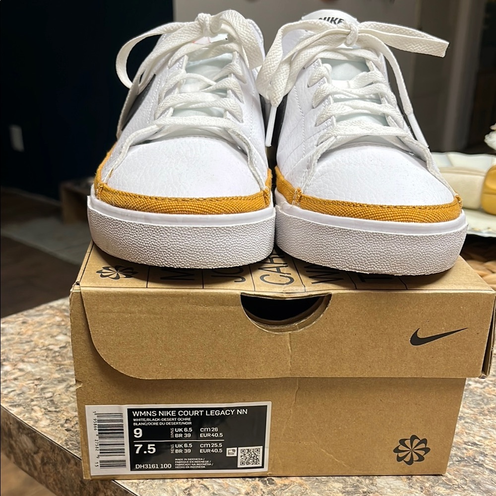 Nike White/Black and Desert Ochre Court Legacy Sneakers